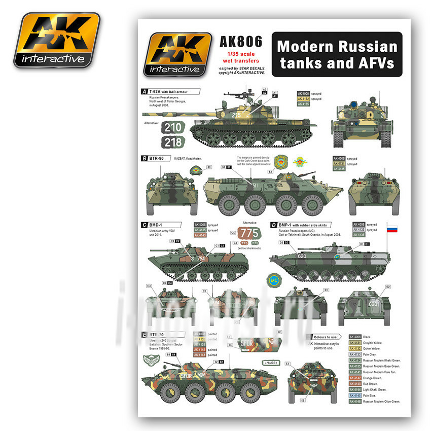 AK-806 AK Interactive Modern Russian Tanks and AFVs (декали для современных российских танков и бронемашин)
