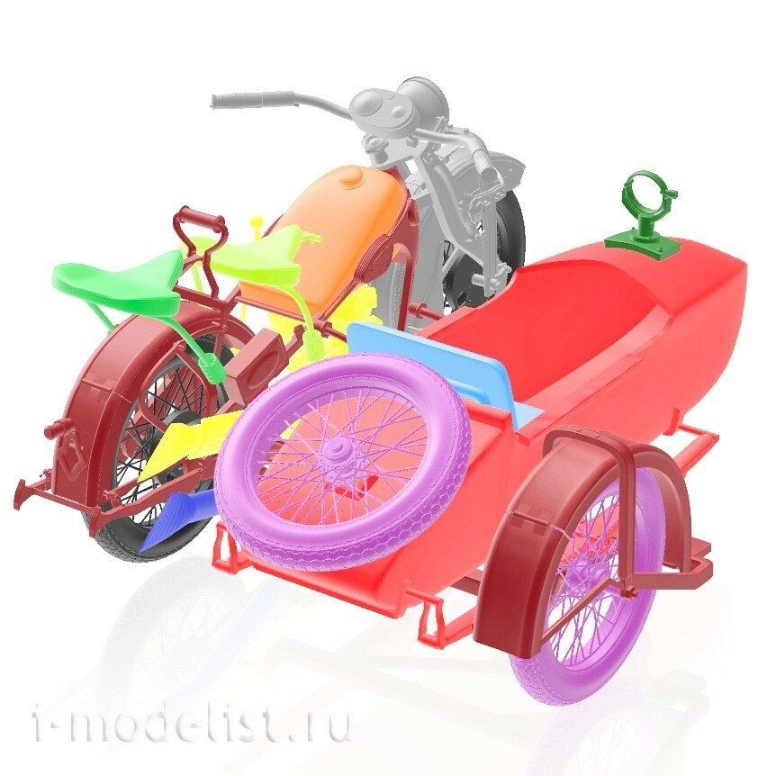 DMS-35050 ДМС 1/35 Советский мотоцикл А-750 с боковым прицепом (поздний серийный)