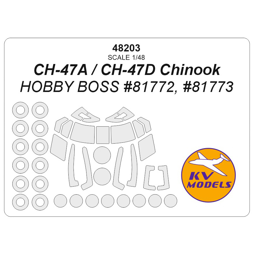 48203 KV Models 1/48 CH-47A / CH-47D Chinook (Hobby Boss #81772, #81773) + маски на диски и колеса