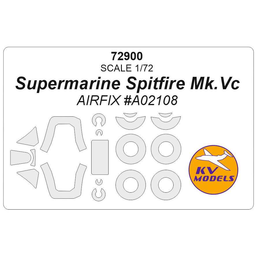 72900 KV Models 1/72 Маска окрасочная для Supermarine Spitfire Mk.Vc + маски на диски и колеса