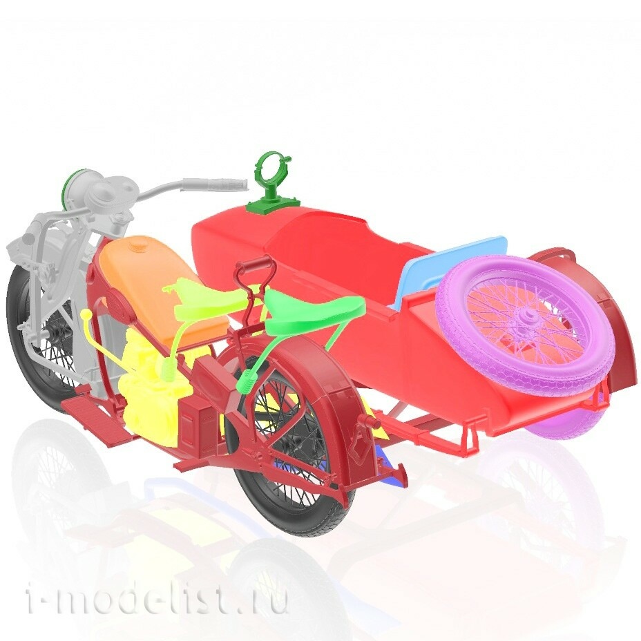 DMS-35050 ДМС 1/35 Советский мотоцикл А-750 с боковым прицепом (поздний серийный)