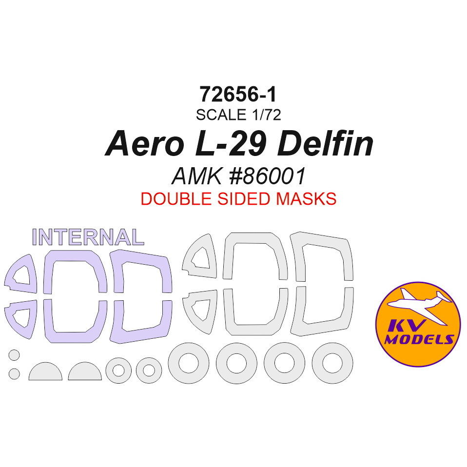 72656-1 KV Models 1/72 Окрасочная маска для L-29 Delfin - (двусторонние маски) + маски на диски и колеса