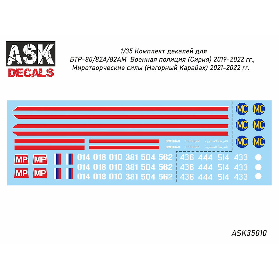 ASK35010 All Scale Kits (ASK) 1/35 Декали для БТР-80/82 Военная полиция Сирия, Миротворческие силы