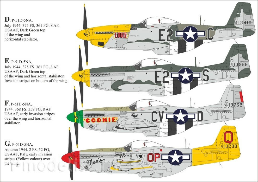 URS4824 UpRise 1/48 Декали для P-51D-5/10 MUSTANG with insignia, без тех. надписей