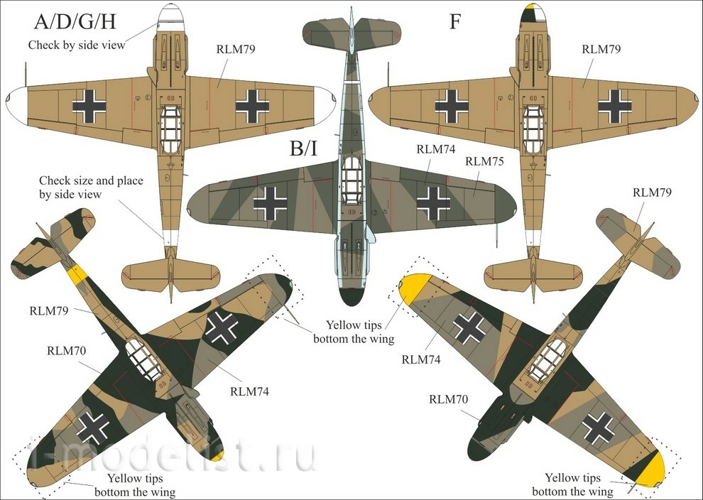 URS4819 UpRise 1/48 Декали для Bf.109F-2/2 Trop/4/4 Trop без тех. надписей + маска для модели фирмы 