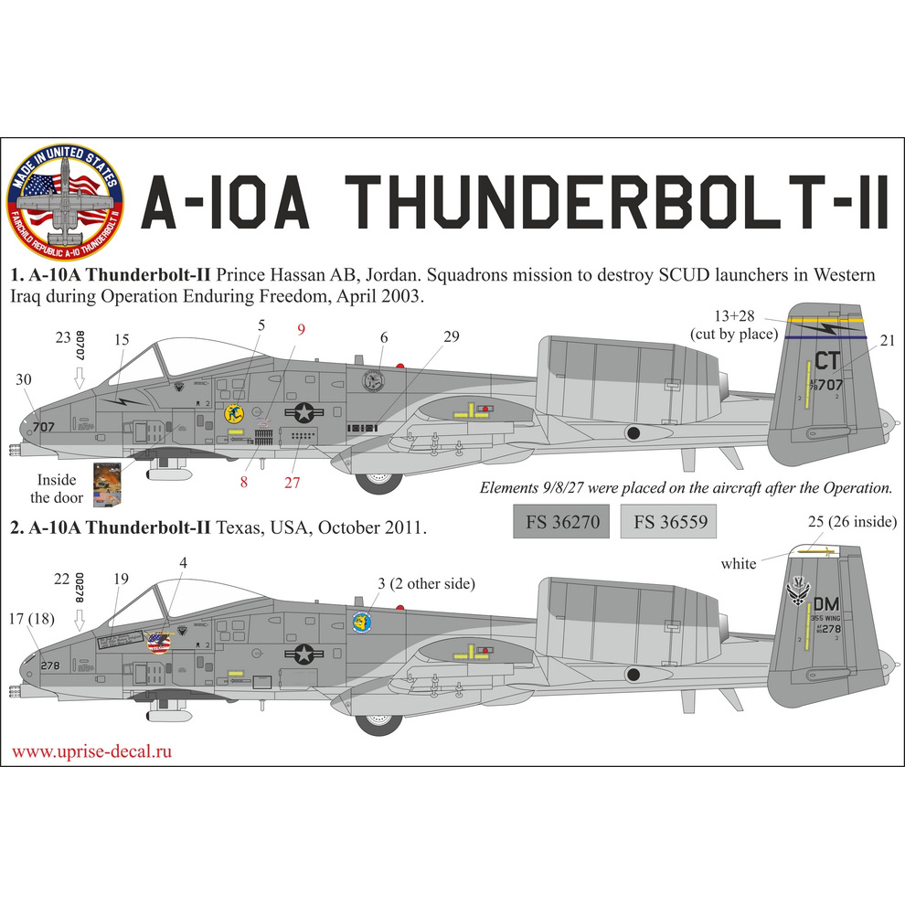 UR72173 UpRise 1/72 Декали для A-10A Thunderbolt с тех. надписями