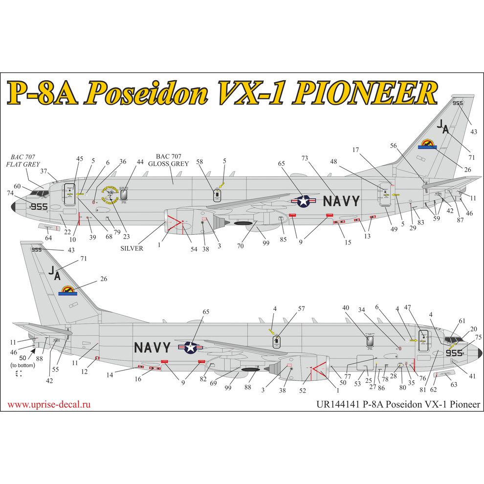 UR144141 UpRise 1/144 Декали для P-8A Poseidon VX-1 Pioneer с тех. надписями