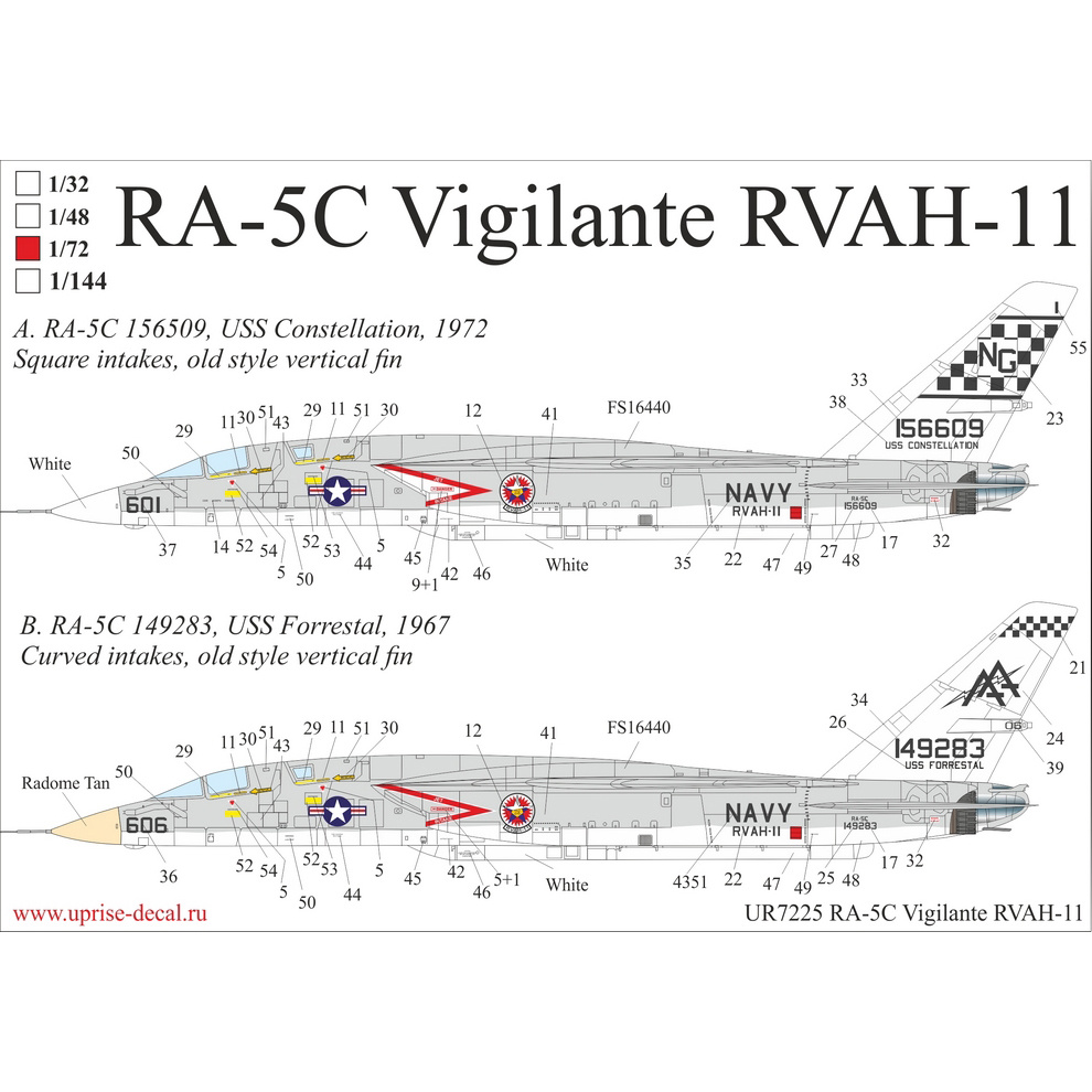 UR7225 UpRise 1/72 Декали для RA-5C Vigilante (RVAH-11)