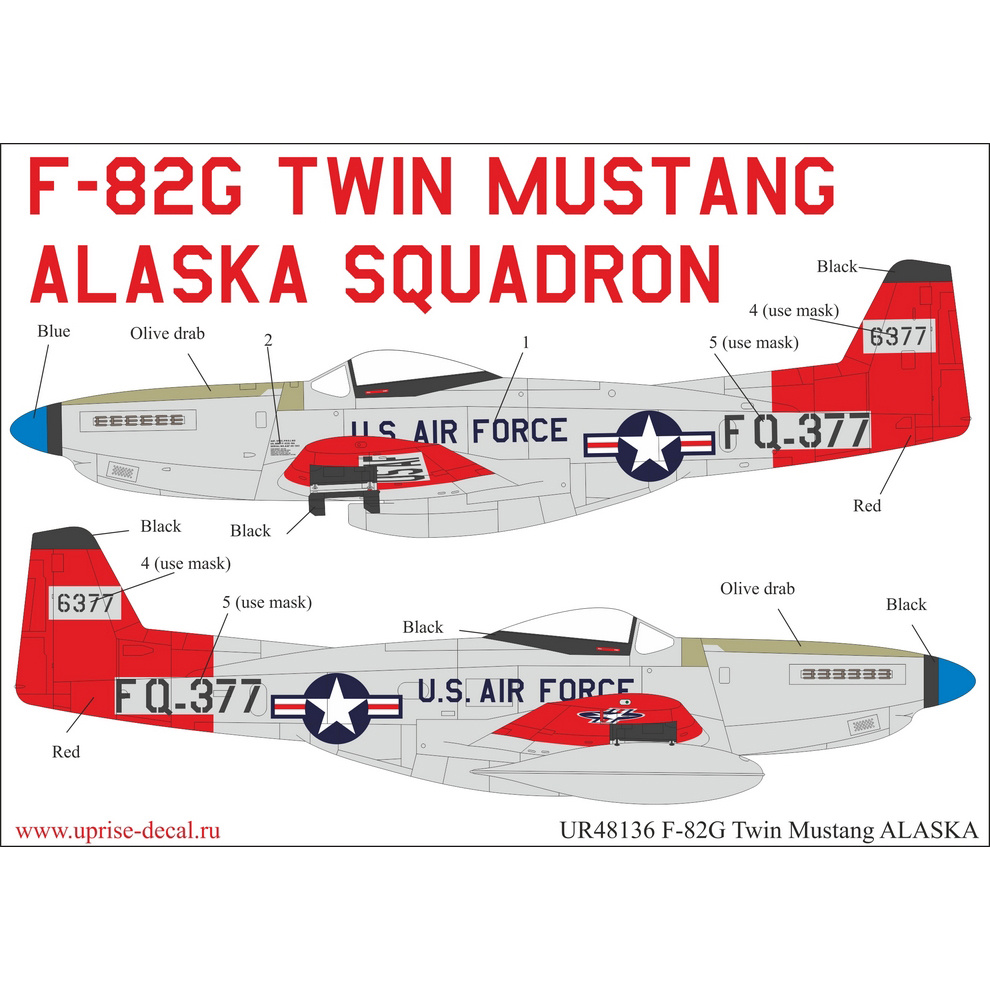 UR48136 UpRise 1/48 Декали для F-82G Twin Mustang Alaska + маски