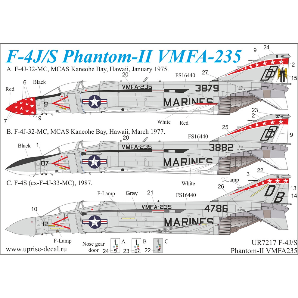 UR7217 UpRise 1/72 Декали для F-4J/S Phantom-II VMFA-235, без тех. надписей