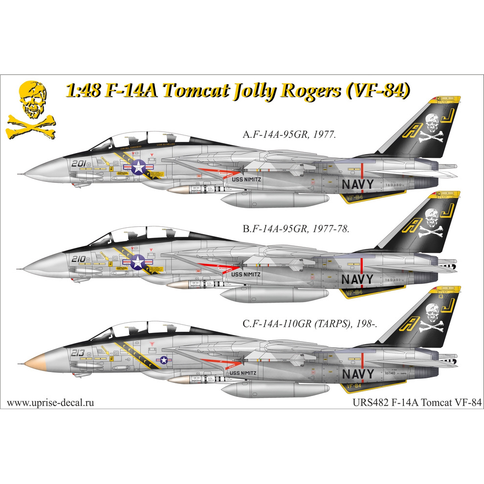 URS482 UpRise 1/48 Декали для F-14A Tomcat VF-84 Jolly Rogers, с тех. надписями