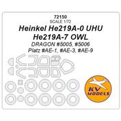 72150 KV Models 1/72 Маска окрасочная для Heinkel He219A-0 UHU / He219A-7 OWL + маски на диски и колеса