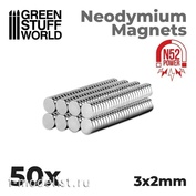 9260 Green Stuff World Neodymium Magnets 3 x 2 mm (50 pieces) (N52) / Neodymium Magnets 3x2mm - 50 units (N52)