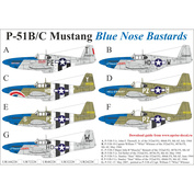 UR48228 UpRise 1/48 Декаль для P-51B/C Mustang Blue Nose Bastards, с тех. надписями, FFA (удаляемая лаковая подложка)