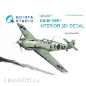 QD32047 Quinta Studio 1/32 3D Cabin Interior Decal Bf 109E-1 (for Eduard model)