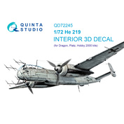 QD72245 Quinta Studio 1/72 3D Декаль интерьера кабины He 219 (Dragon)