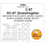 14463 KV Models 1/144 Окрасочная маска для C-97/KC-97 Stratofreighter (MINICRAFT #CD144013, #14441 , #14572, #14610, #14695, #14699, #14757 / ACADEMY #12540) + маски на диски и колеса