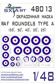 48013 SX-Art 1/48 Окрасочная маска RAF ROUNDELS TYPE A (55