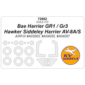 72952 KV Models 1/72 Bae Harrier GR1 / GR3 / Hawker Siddeley Harrier AV-8A/S (AIRFIX #A03003, #A04055, #A04057) + маски на диски и колеса