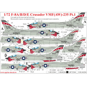 UR72204 Sunrise 1/72 Decal for F-8A/B/D/E Crusader VMF(AW)-235 since. inscriptions (removable lacquer substrate)