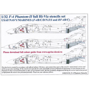 URS3223L Sunrise 1/32 Decals for F-4B/N/J/S/C/D & RF-4C/B Phantom-II, with symbols and tech. inscriptions