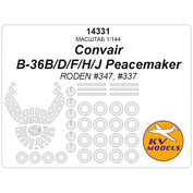 14331 KV Models 1/144 Набор окрасочных масок для модели Convair B-36B/D/F/H/J Peacemaker (RODEN #347, #337) + маски на диски и колеса