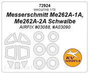 72924 KV Models 1/72 Маска для Messerschmitt Me262A-1A, Me262A-2A Schwalbe (AIRFIX #03088, #A03090) + маски на диски и колеса