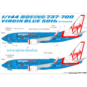 URS14410 Sunrise 1/144 Decals for 737-700 Virgin Blue 50th, with stencil and masks for the Zvezda model (canopy and wheels) 