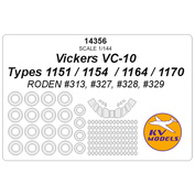 14356 KV Models 1/144 Vickers VC-10 Types 1151 / 1154 / 1164 / 1170 (RODEN #313, #327, #328, #329) + masks for wheels and wheels