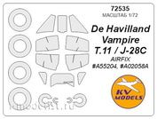 72535 KV Models 1/72 De Havilland Vampire T.11  + маски на диски и колеса