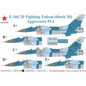 UR72188 UpRise 1/72 Декали для F-16C/D Fighting Falcon - Aggressors Pt.1, с тех. надписями, FFA (удаляемая лаковая подложка)