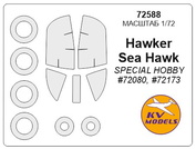 72588 KV Models 1/72 Набор окрасочных масок для остекления модели Hawker Sea Hawk  + маски на диски и колеса