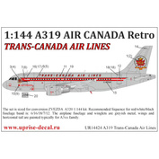 URC14424 Sunrise 1/144 Decals for A319 Trans-Canada Air Lines Retro of AIR CANADA