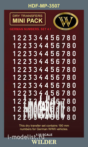 MP-3507 Wilder 1/35 Dry decal German numbers for ground vehicles. Set 4.1 Solid, white.