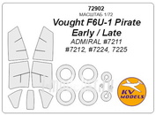 72902 KV Models 1/72 Маска для Vought F6U-1 Pirate Early/Late + маски на диски и колеса