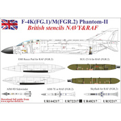 UR72217 Sunrise 1/72 Decal for F-4K/M British Phantom-II (FG.1/FGR.2), tech. inscriptions, FFA (removable lacquer substrate)