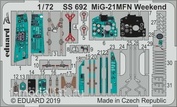 SS692 Eduard 1/72 photo Etching for MiG-21MFN Weekend