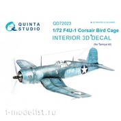 QD72023 Quinta Studio 1/72 3D Декаль интерьера кабины F4U-1 Corsair (Bird cage) (для модели Tamiya)