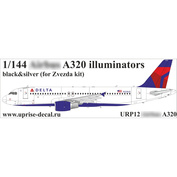 URP12 Sunrise 1/144 Decal for A320 airliner, portholes, black