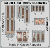 32794 Eduard 1/32 Цветное Фототравление для Bf 109G seatbelts