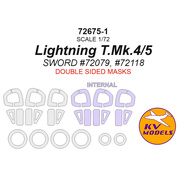 72675-1 KV Models 1/72 Окрасочная маска для Lightning T.Mk.4/5 - (двусторонние маски) + маски на диски и колеса