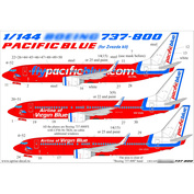 URS1449 Sunrise 1/144 Decals for 737-800 Pacific Blue Old, with stencil and masks for the Zvezda model (canopy and wheels) 