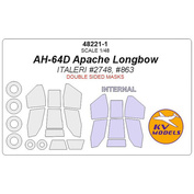 48221-1 KV Models 1/48 Paint masks for AH-64D Apache Longbow - (double-Sided masks) + masks for wheels and wheels