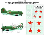 PM32004 KV Models 1/32 stencil Set for I-16 type 24 - masks for identification marks - set №4 (254th IAP, Leningrad front, summer 1943)