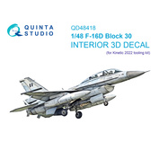 QD48418 Quinta Studio 1/48 3D Декаль интерьера кабины F-16D block 30 (Kinetic 2022г. разработки)