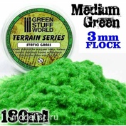 9066 Green Stuff World Зелёная трава, 3 мм - 180 мл / Static Grass Flock 3 mm - Medium Green - 180 ml