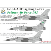 UR32154 Sunrise 1/32 Decal for F-16A/ADF Fighting Falcon Pakistan Air Force