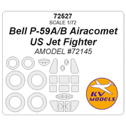 72527 KV Models 1/72 Маска окрасочная для Bell P-59A/B Airacomet US Jet Fighter + маски на диски и колеса