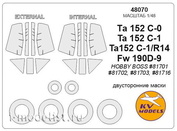 48070 KV Models 1/48 Набор окрасочных масок для остекления модели Focke-Wulf Ta-152C-0/C-1/C-11/R14 (Двусторонние маски)  + маски на диски и колеса