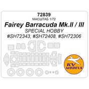 72839 KV Models 1/72 Набор окрасочных масок для модели Fairey Barracuda Mk.II / III (SPECIAL HOBBY #SH72343, #SH72408, #SH72306)  + маски на диски и колеса